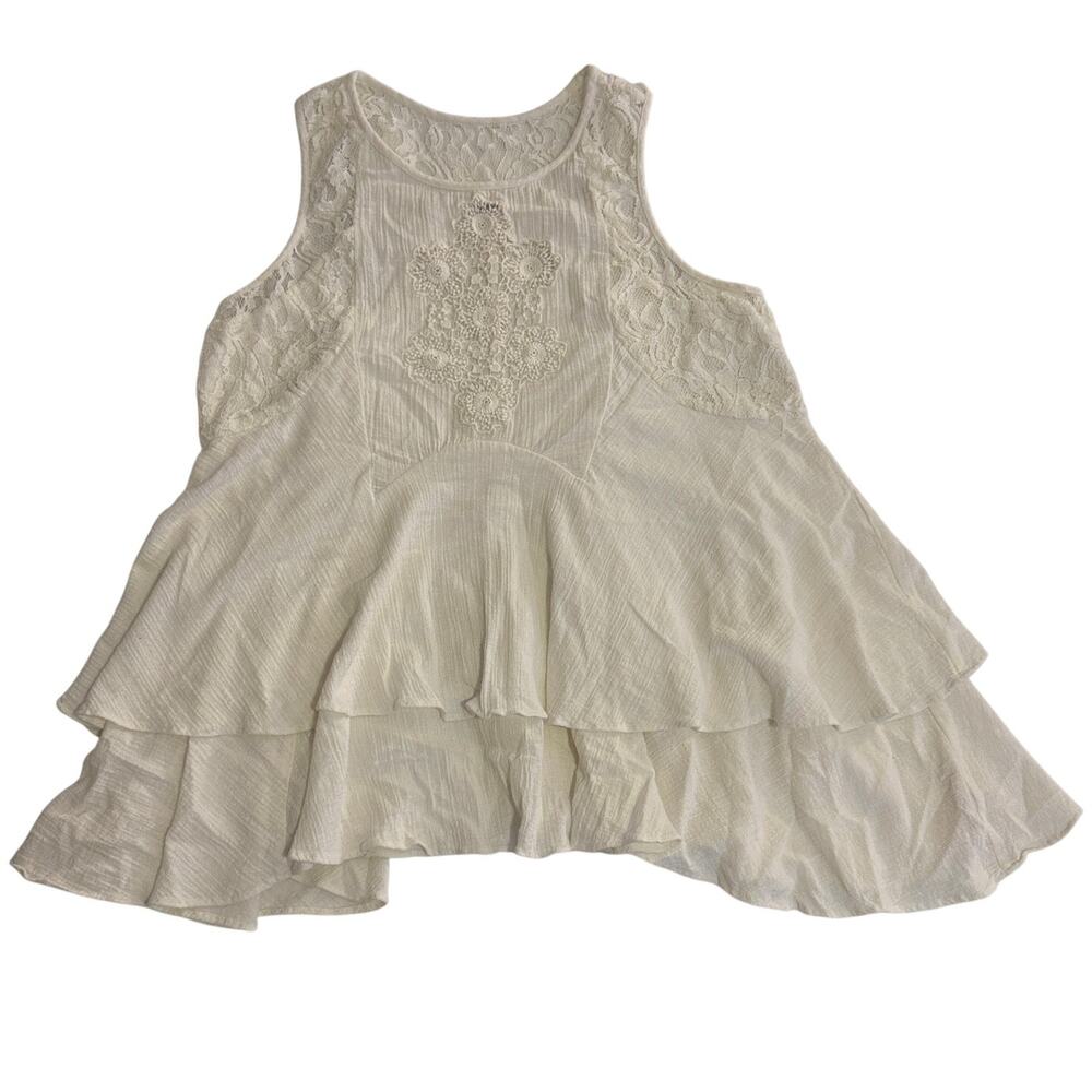 Free People Tiered Tank Top Sleeveless with Lace Detail White Size Small